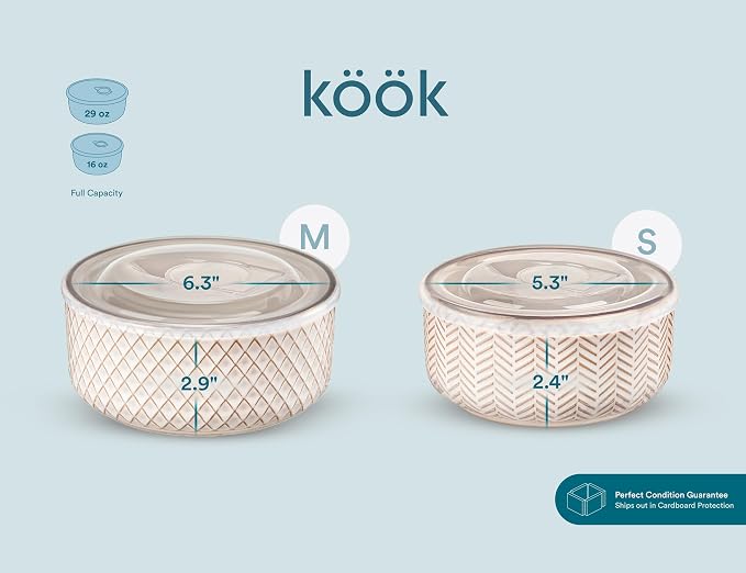 KooK Serving Bowls, with Lids, Ceramic Nesting Bowls, Microwave and Dishwasher - Image 9