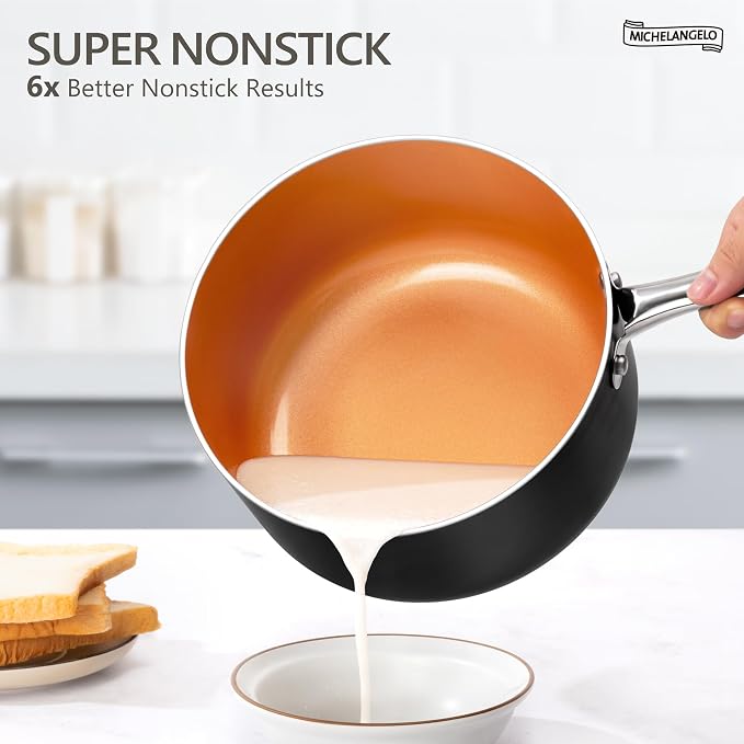 MICHELANGELO Sauce Pan with Lid, Ultra Nonstick 3 Qt Saucepan with Lid - Image 2