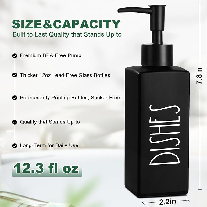 Hand and Dish Soap Dispenser Set, Matte Black Dish Dispenser Bottle - Image 2