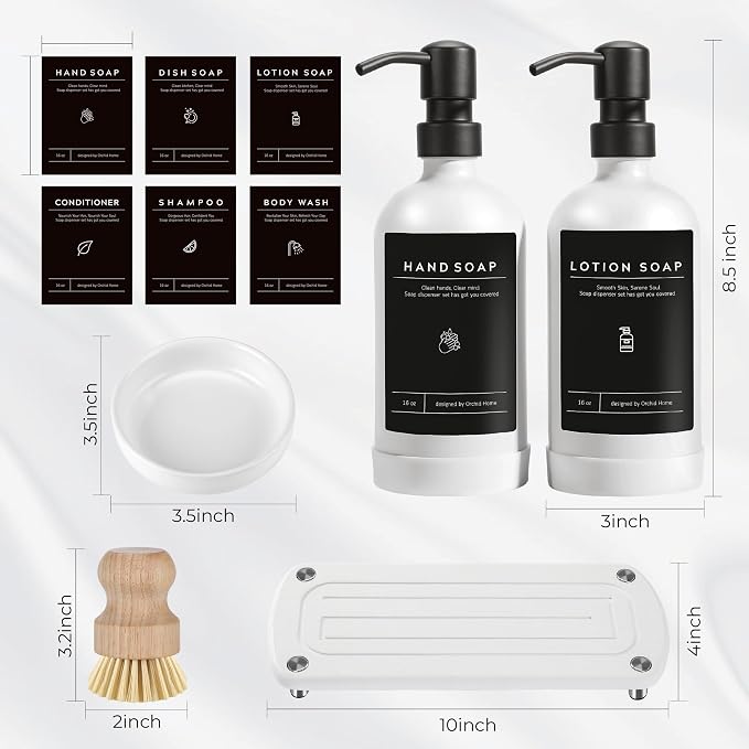 Kitchen Soap Dispenser Set - 16OZ White Glass Bottle - Image 6
