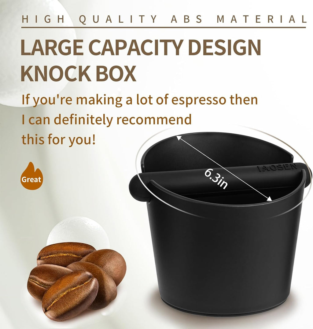 6.3Inch Large Espresso Knock Box Silicone coffee Tamper Mat Espresso Machine Accessories Set of 2 with Removable Knock Bar and Anti-Slip Base for Home Office Barista Tools for Bar Shop