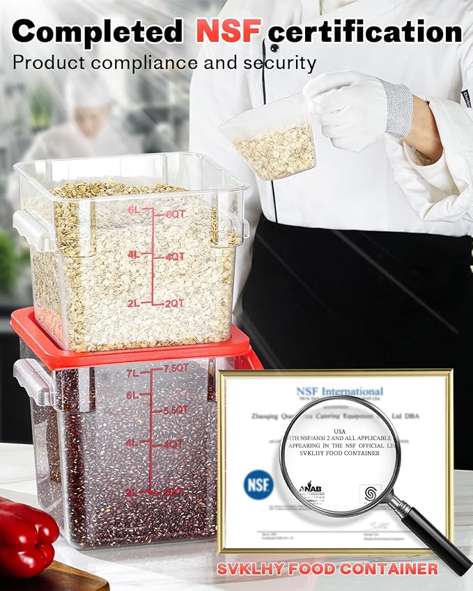 2QT NSF Food Storage Containers: 6 PCS Commercial Clear Square Food Storage - Image 2