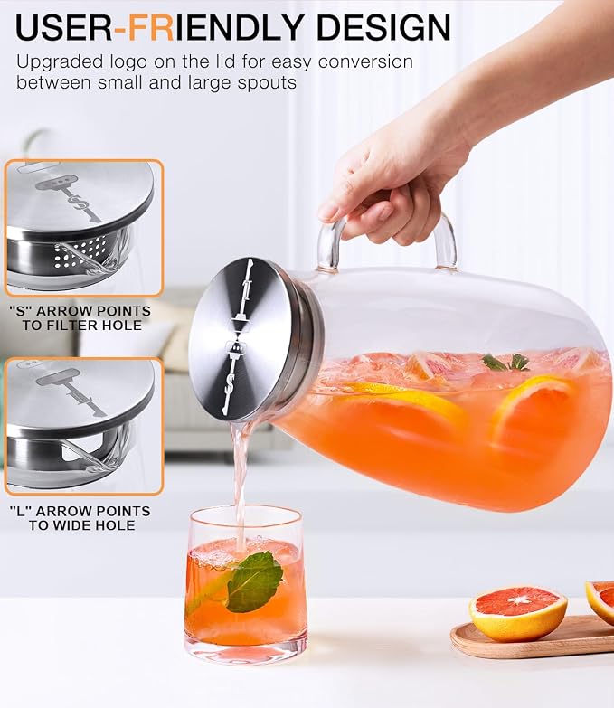 Glass Pitcher with Lid, 3 Liter 100oz Water Pitcher with Handle and Spout - Image 2