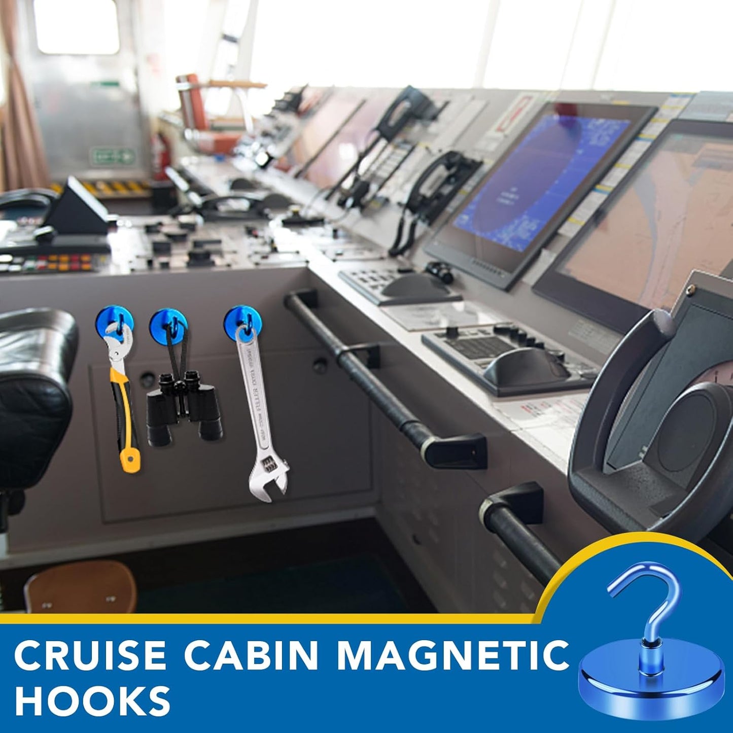 LOVIMAG Magnetic Hooks Heavy Duty, 150LBS Strong Magnets with Hooks for Cruise Cabins, Neodymium Magnet Hooks for Hanging, Blue Magnetic Hooks for Kitchen, Tool Room, Grill- 4 Pcs