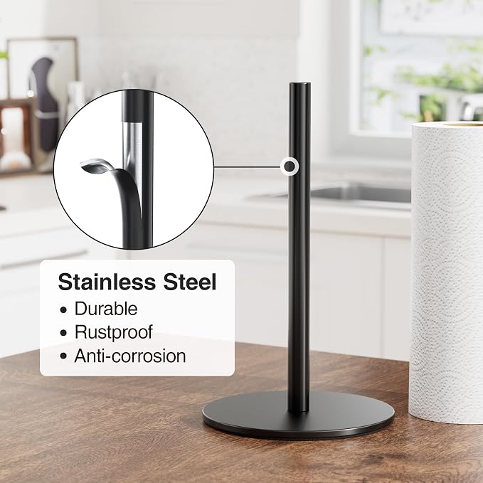 Black Paper Towel Holder Free-Standing, Premium Stainless Steel Paper Rolls - Image 3