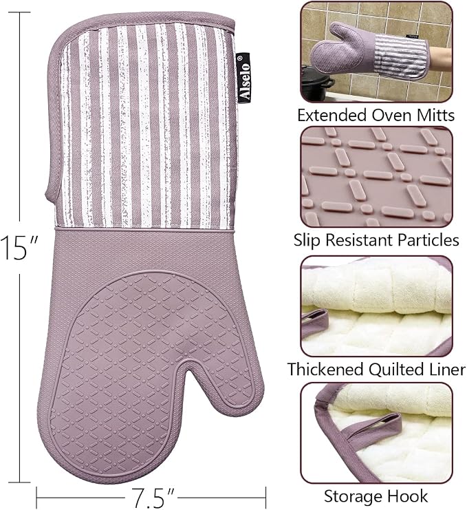 Alselo Silicone Oven Mitts Heat Resistant 932℉ - Image 3