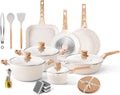 Caannasweis 20Pcs Cookware Sets, Nonstick Pots and Pans Set, Granite Induction Cookware, Non Stick Kitchen Cooking Set, Grayish White Grill Pan Set, PFOS PFOA Free