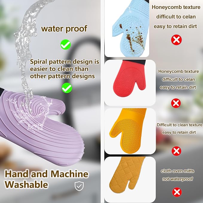 Silicone Oven Mitts-13.6 in Extended Oven Mitts Heat Resistant 500F, Oven Gloves - Image 2