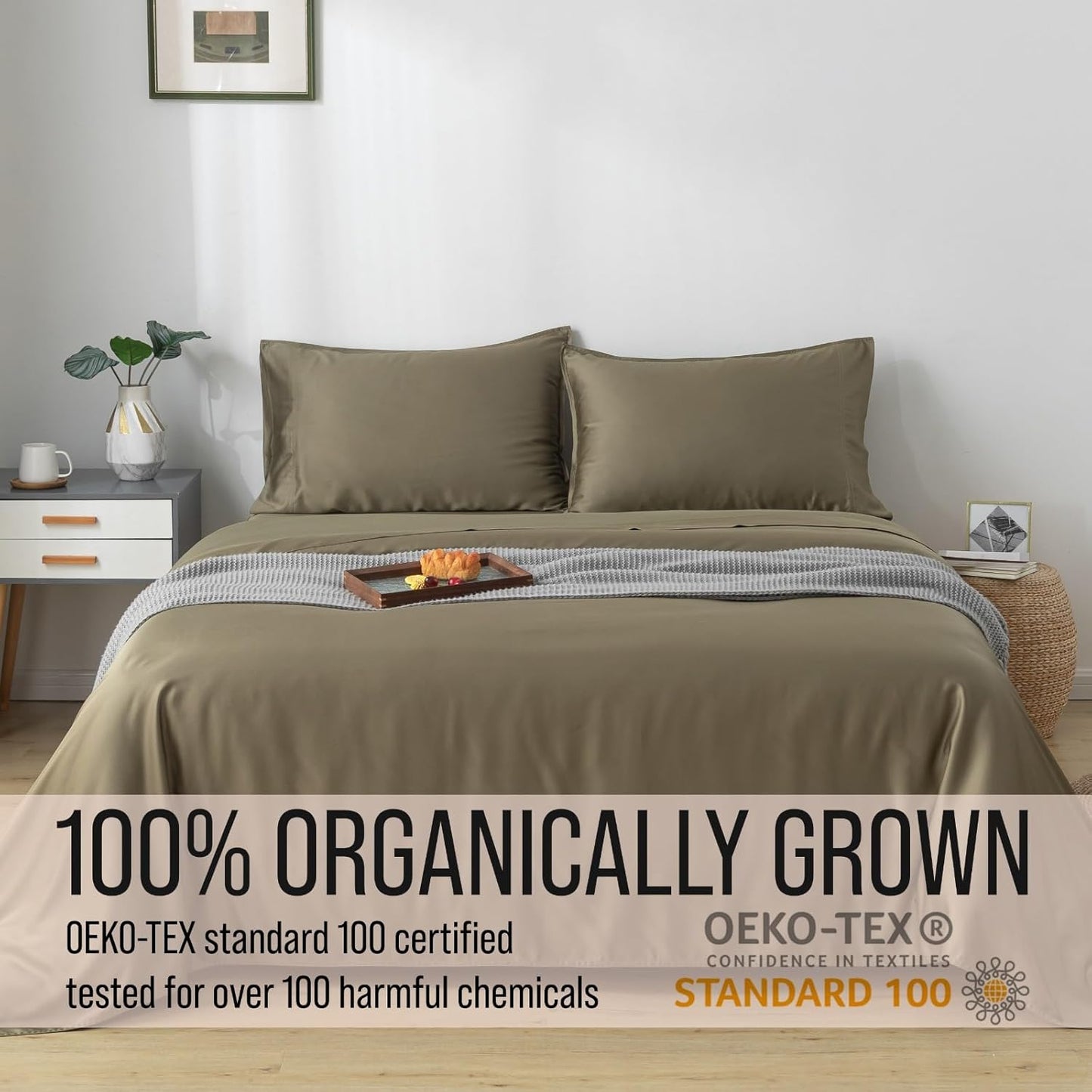 Bella Coterie Luxury Bamboo Viscose Cal King Size Sheet Set | 100% Organically Grown | Ultra Soft | Cooling for Hot Sleepers | 18" Deep Pocket [Olive]