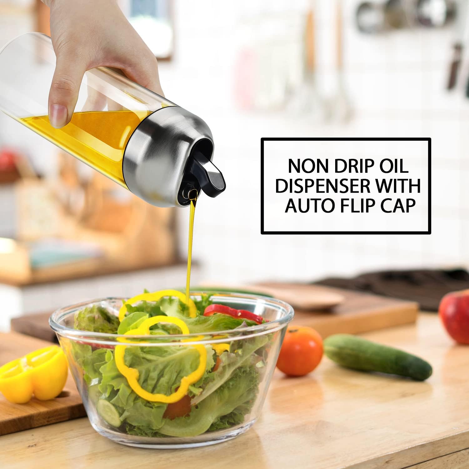 Aelga Olive Oil Dispenser Bottle - Glass Oil Dispenser - Dispenser Bottle for Kitchen with Stainless Steel Spout