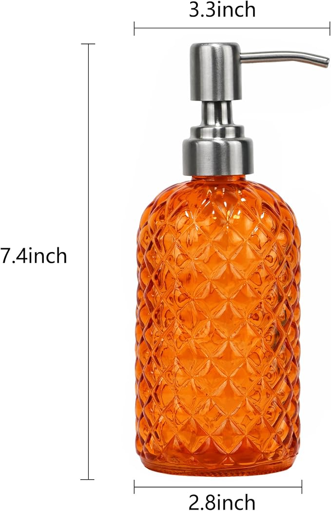 16 oz Diamond Pattern Glass Soap Dispenser, Kitchen and Bathroom Refillable - Image 3