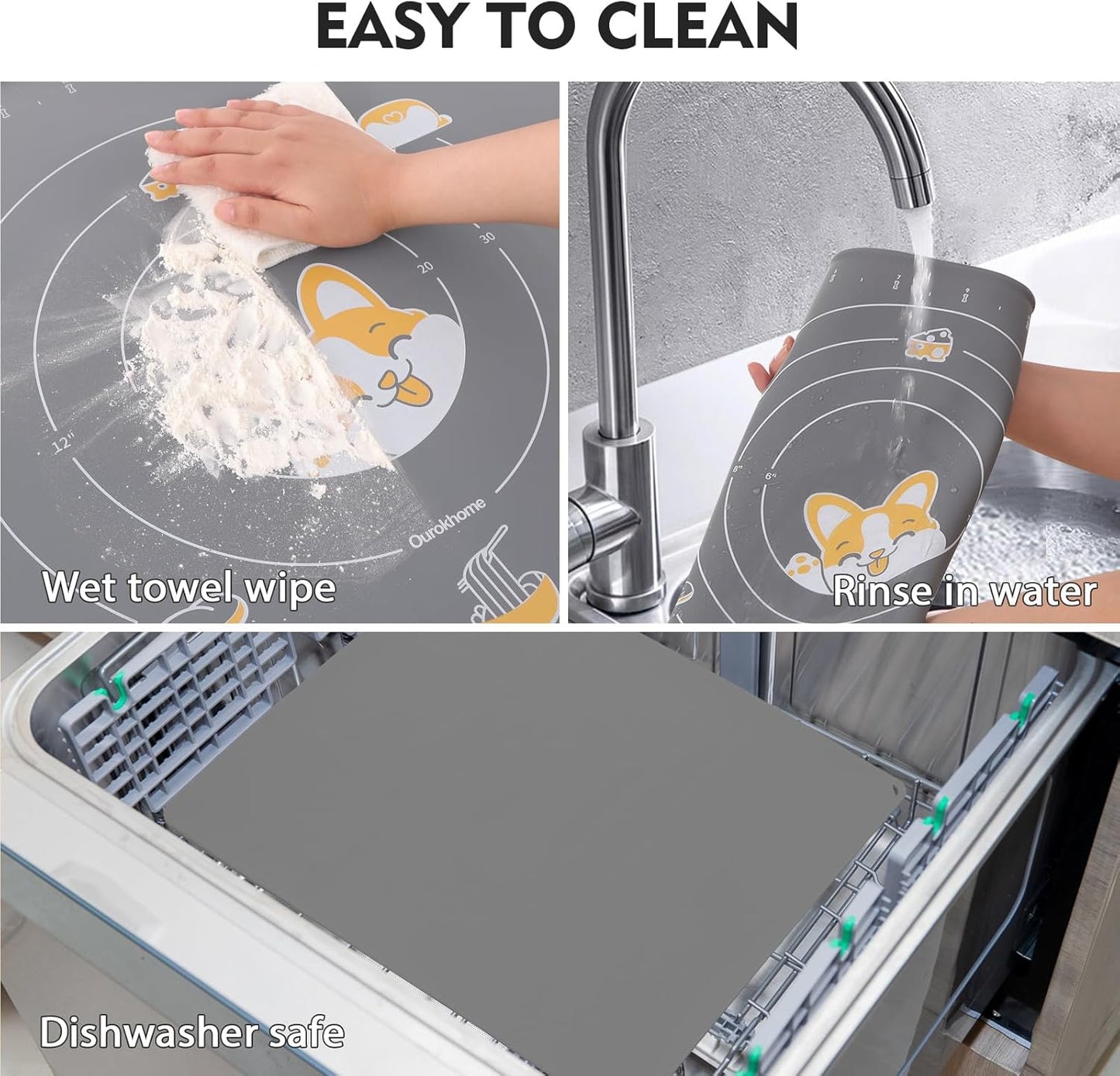 Ourokhome Silicone Baking Mat Sheet and Pastry Dough Cutter, 0.5 Inch Thick 28" X 20" BPA free Silicone Rolling Mat, Non-Stick and Anti-Slip, Dishwasher Safe (Gray)