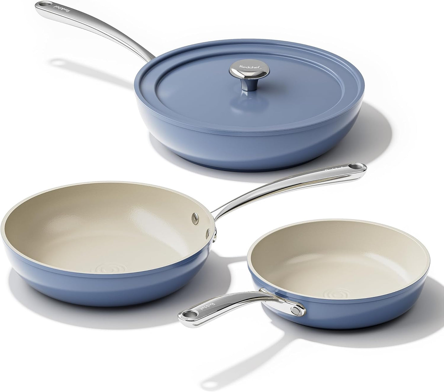 Redchef Nonstick Frying Pans Set, 4-Piece Ceramic Cookware Set, 8" 9.5" 11" Saute Pan Skillet, Non Toxic Pans for Cooking, Pots and Pans Set, PFAS & PTFE & PFOA Free, Dishwasher & Oven Safe, Blue
