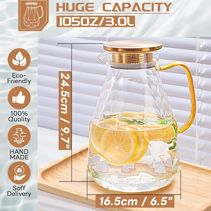 Yirilan Glass Pitcher, 3 Liter Water Carafe - Image 2