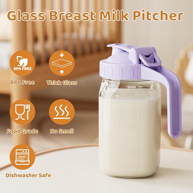 Breast Milk Pitcher, Mason Jar 32 oz, Heavy Duty Wide Mouth Jar - Image 5