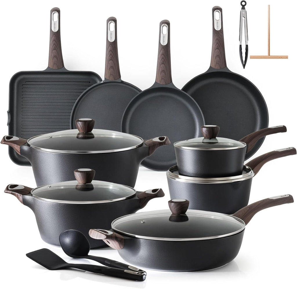 SENSARTE Pots and Pans Set Non stick, Non toxic Healthy Induction Cookware Sets, 26 Pcs Nonstick Kitchen Cooking Set, w/Frying Pans Set, Saucepans Set, Stockpots Set, PFOA PFOS Free, Black