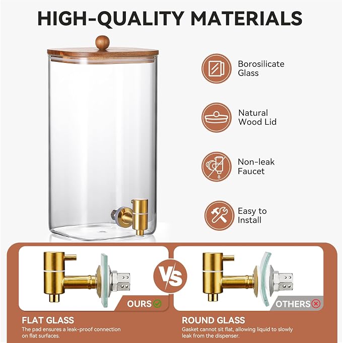 2 Pack 1.5 Gallon Square Glass Drink Dispenser - Image 4