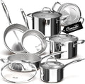 Ciwete 11-Piece Tri-Ply Stainless Steel Pots and Pans Set, 18/10 Stainless by Ciwete
