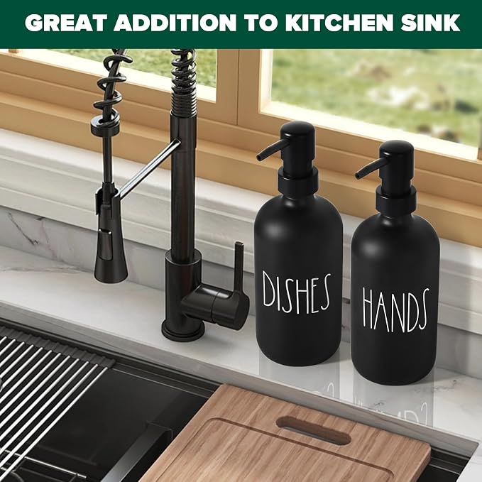 VIMERPA Hand and Dish Soap Dispenser Set, Matte Black Hands Dishes Soap - Image 5