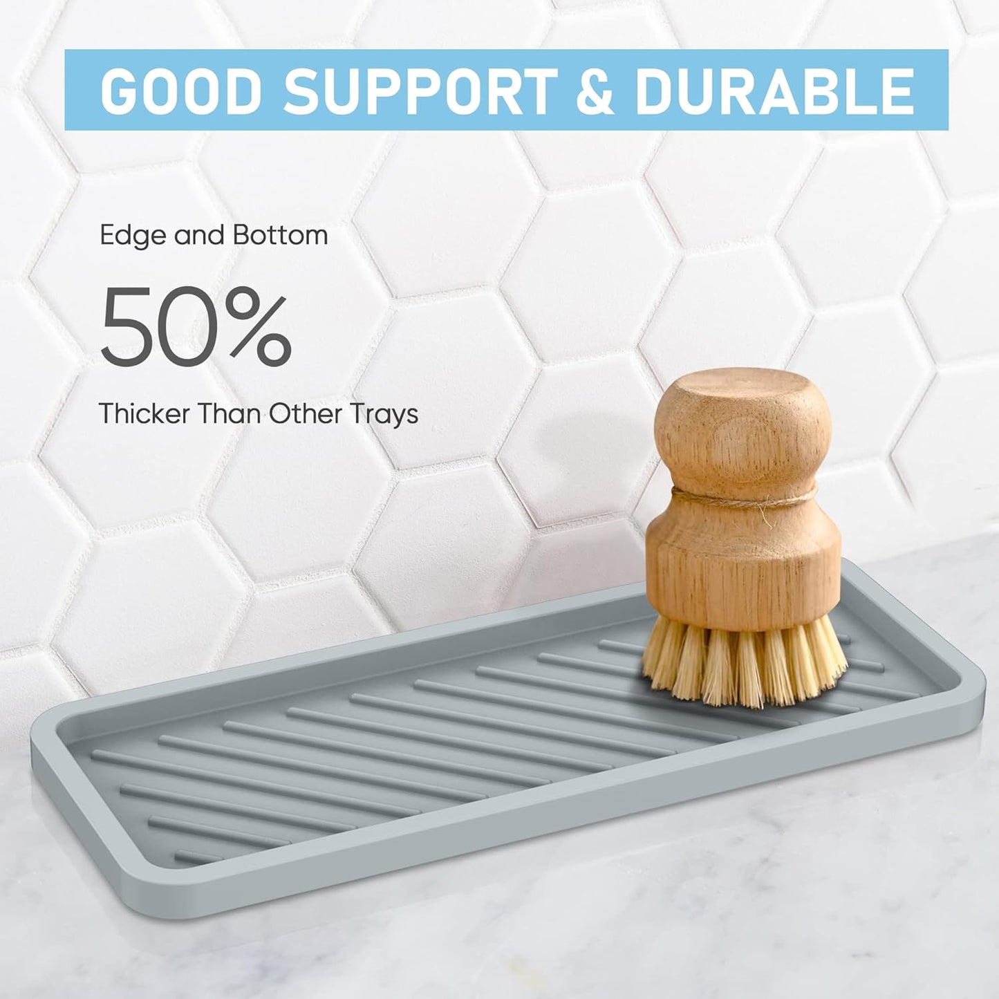 EG-SIPRO Silicone Sponge Holder, Extra Large 12" Kitchen Sink Organizer Tray, Sponge Caddy, Dish Soap Holder, Scrubber, Soap Dispenser, Scouring Pad