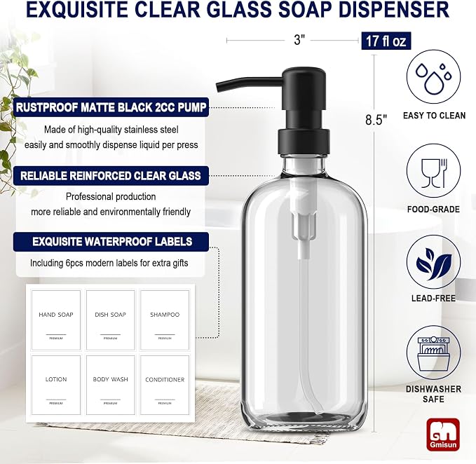 GMISUN Glass Soap Dispenser - Image 3
