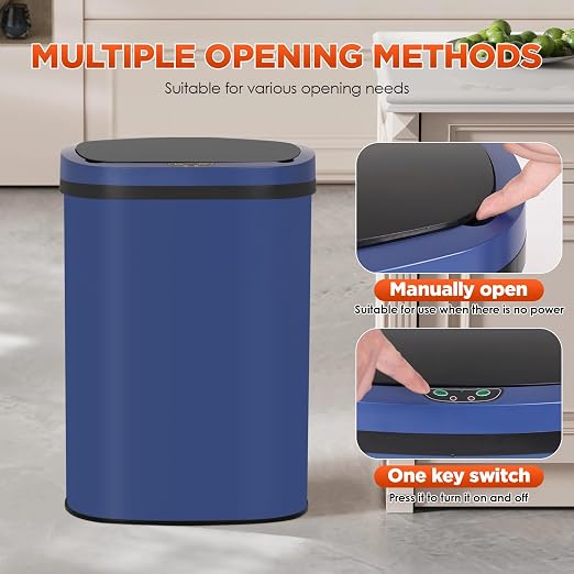 PayLessHere | 13 Gallon Stainless Steel Trash Can | Deep Blue | Automatic - Image 4