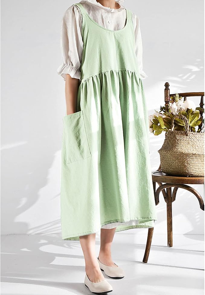 Uaussi Cotton Linen Apron Cross Back Work Apron - Image 4