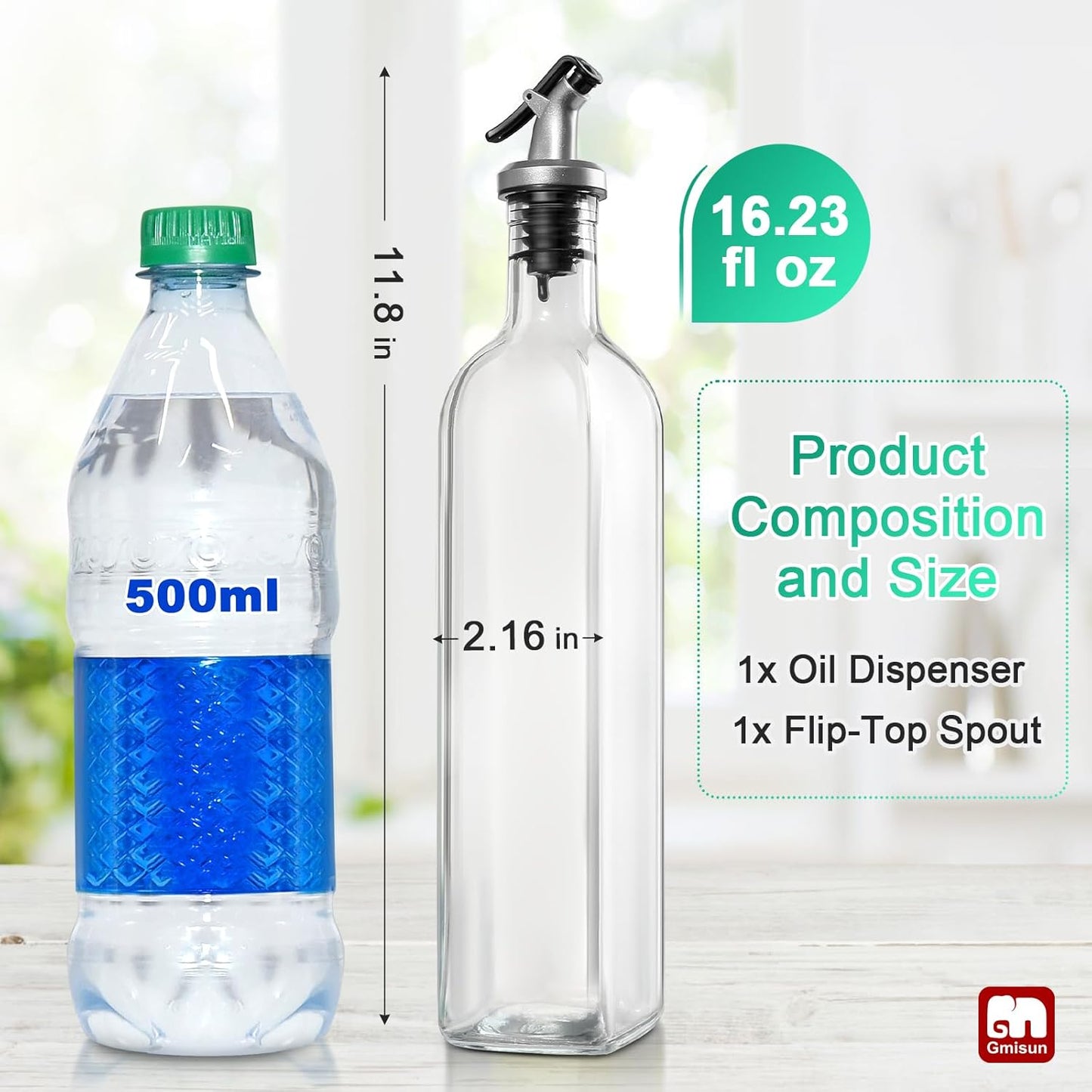 GMISUN Oil Dispenser for Kitchen, Olive Oil Dispenser Bottle, Cooking Oil Dispenser Bottle, Oil and Vinegar Dispenser Set 1Pack, Glass Oil Container Cruet-Oil Pourer Spout