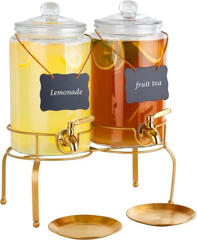 Drink Dispensers for Parties, 2 Pack 1 Gallon Beverage Dispenser by Quald