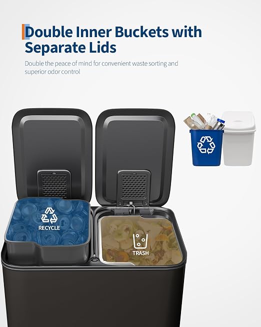 GarveeHome 2 x 4 gal Stainless Steel Double Trash Can - Image 3