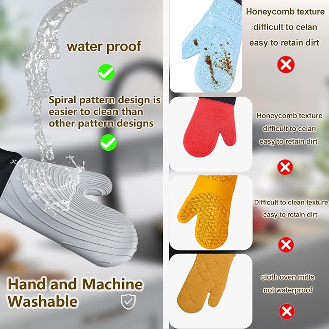 Silicone Oven Mitts-13.6 in Extended Oven Mitts Heat Resistant 500F, Oven Gloves - Image 5
