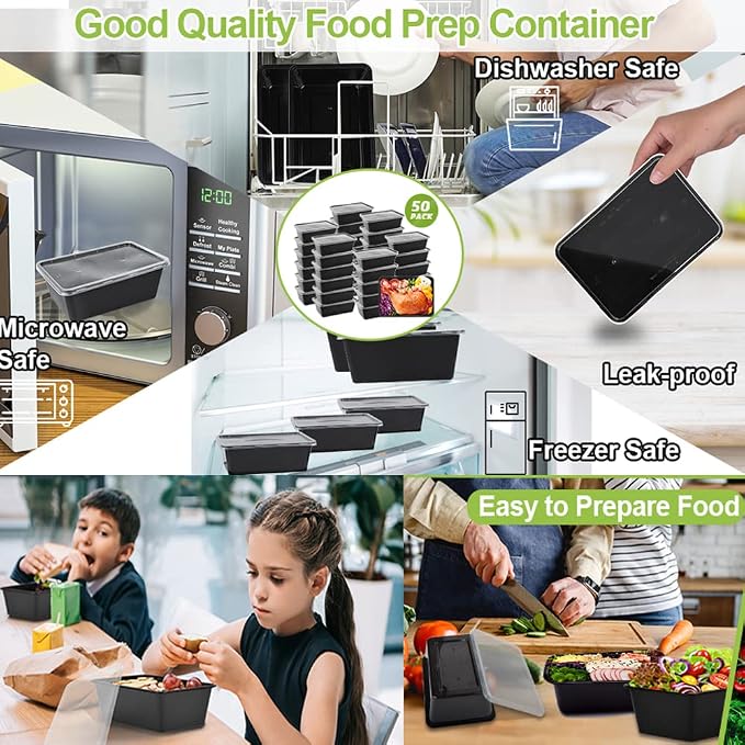 50-Pack Food Prep Containers, 1000ML/ 34 OZ Microwavable Food Storage Containers - Image 5