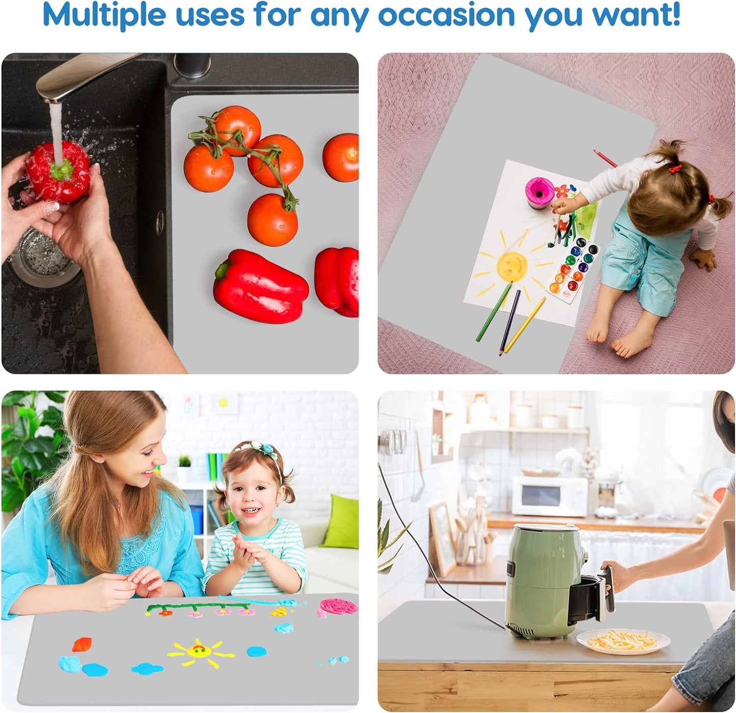 AECHY Extra Large Silicone Mat 35.3"x23.5"x0.08", Multipurpose Silicone Mat Thick Heat Resistant Mat Shipped Rolled Up Kitchen Counter Mat Waterproof Silicone Mats for Kitchen Counter Light Gray