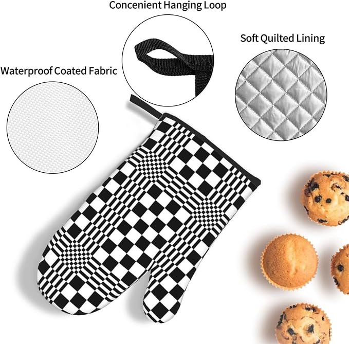 Black and White Optical Illusion Checkered Oven Mitt & Pot Holder Set - Image 6