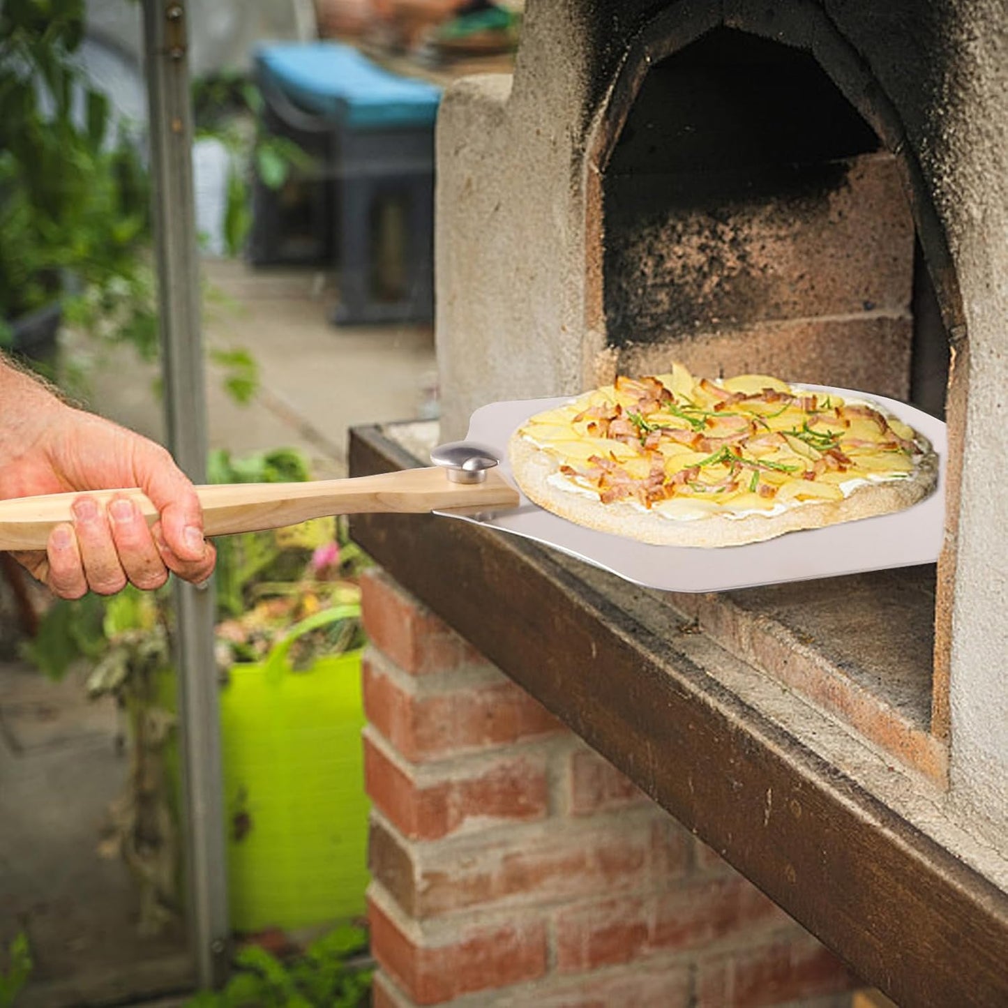 Luvan Aluminum Metal Pizza Peel with Foldable Wooden Handle,12x14 Inch Aluminum Pizza Peel,Pizza Paddle Foldable Pizza Spatula Paddle for Oven,Baking Homemade Bread