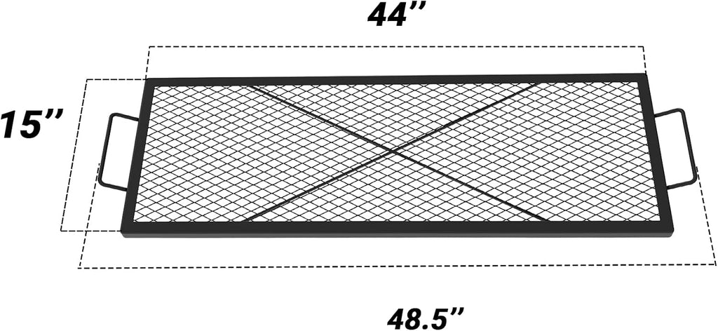 onlyfire Rectangle X-Marks Fire Pit Cooking Grate, Campfire Grill Grate with Handles Heavy Duty Steel BBQ Grill for Outdoor, 44-Inch