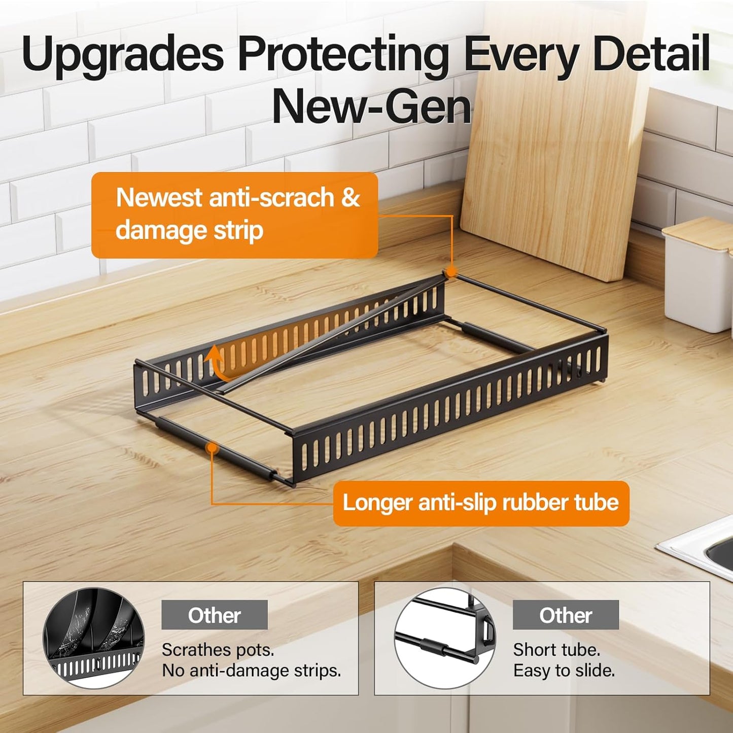 ORDORA Pots and Pans Organizer Under Cabinet, Expandable Cutting Board Pot Lid Organizer for Cabinet Holder with 10 Adjustable Dividers for Kitchen Storage