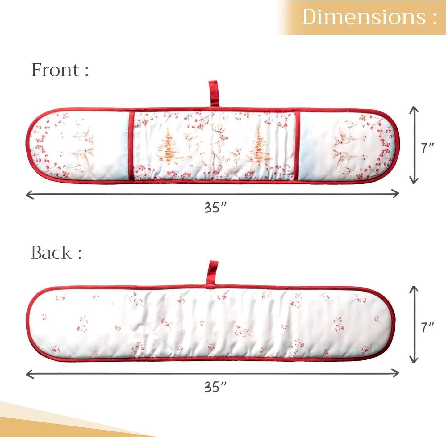 Maison d' Hermine Double Oven Mitt 100% Cotton Heat Resistant Cooking Gloves with Loop, Baking Barbeque, Handling Hot Pan, Fairytale Forest - Thanksgiving/Christmas (7 Inch x 35 Inch)