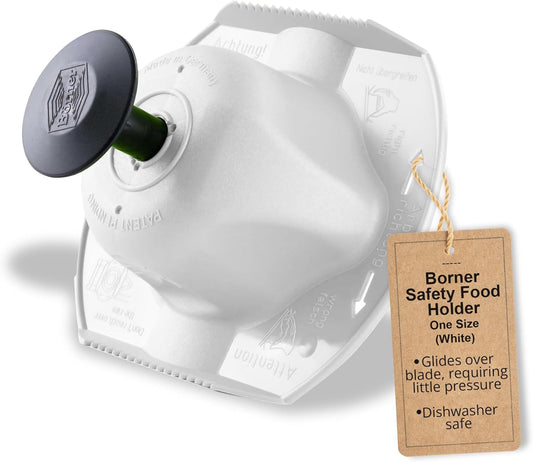 Borner Safety Food Holder - Finger Anti-Cut Protectors for Vegetable or Fruit Grater, Food Slicer Cutter, Cheese Grater, Kitchen Fruit & Vegetable Holder for Slicing, - One Size, White