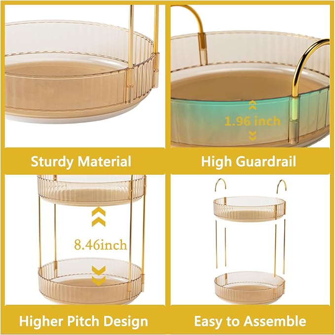 Asayuee 360 Rotating Gold Makeup Organizer, 2 Tier Large Capacity Rotating - Image 4