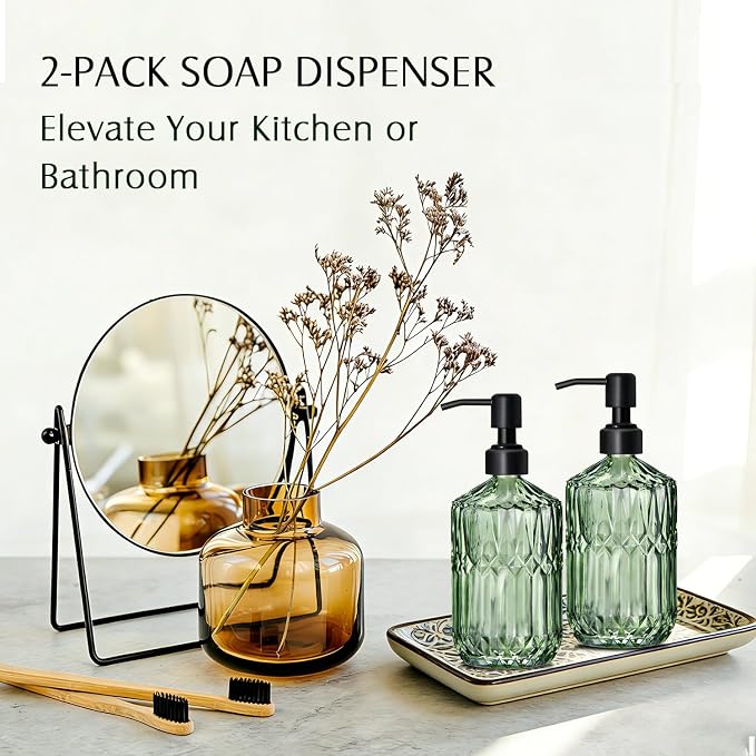 COHOSEGE 17 Oz Green Glass Kitchen Soap Dispenser - Image 3