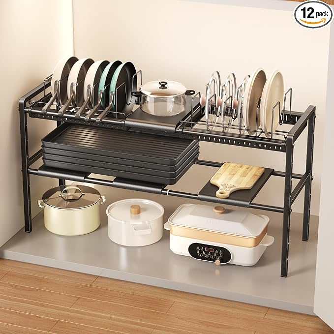 Mustorn Pots and Pans Organizer Under Cabinet, Expandable 2 Tier Under Sink by MUSTORN