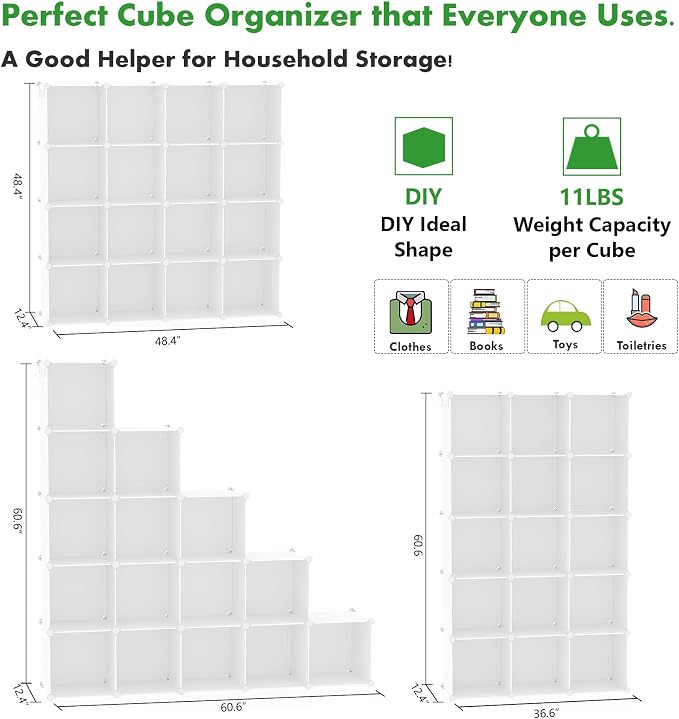 C&AHOME Cube Storage Organizer, 16-Cube Shelves Units, Plastic Storage Cubes - Image 3