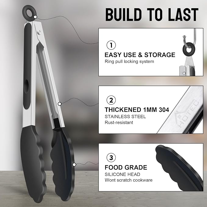 HOTEC Premium Stainless Steel Locking Kitchen Tongs - Image 5