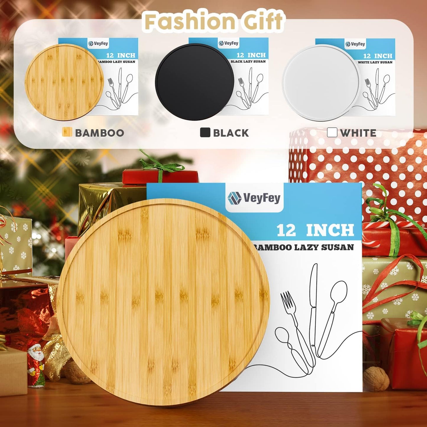 Lazy Susan for Table, 12 Inch Non-Skid Bamboo Turntable Organizer for Salt Pepper Spices and Olive Oil Next to Stove, Wooden Lazy Susan Organizer for Kitchen Countertop Organizer