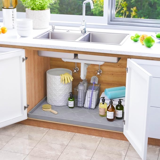 SIKADEER 25" x 22" Under Sink Mat Waterproof, Silicone Mat Kitchen Drawer Shelf - Image 2