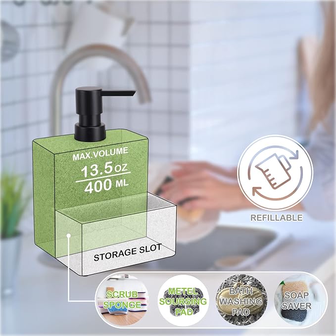 zccz Soap Dispenser with Sponge Holder, Marble Look Liquid Hand and Dish Soap - Image 7
