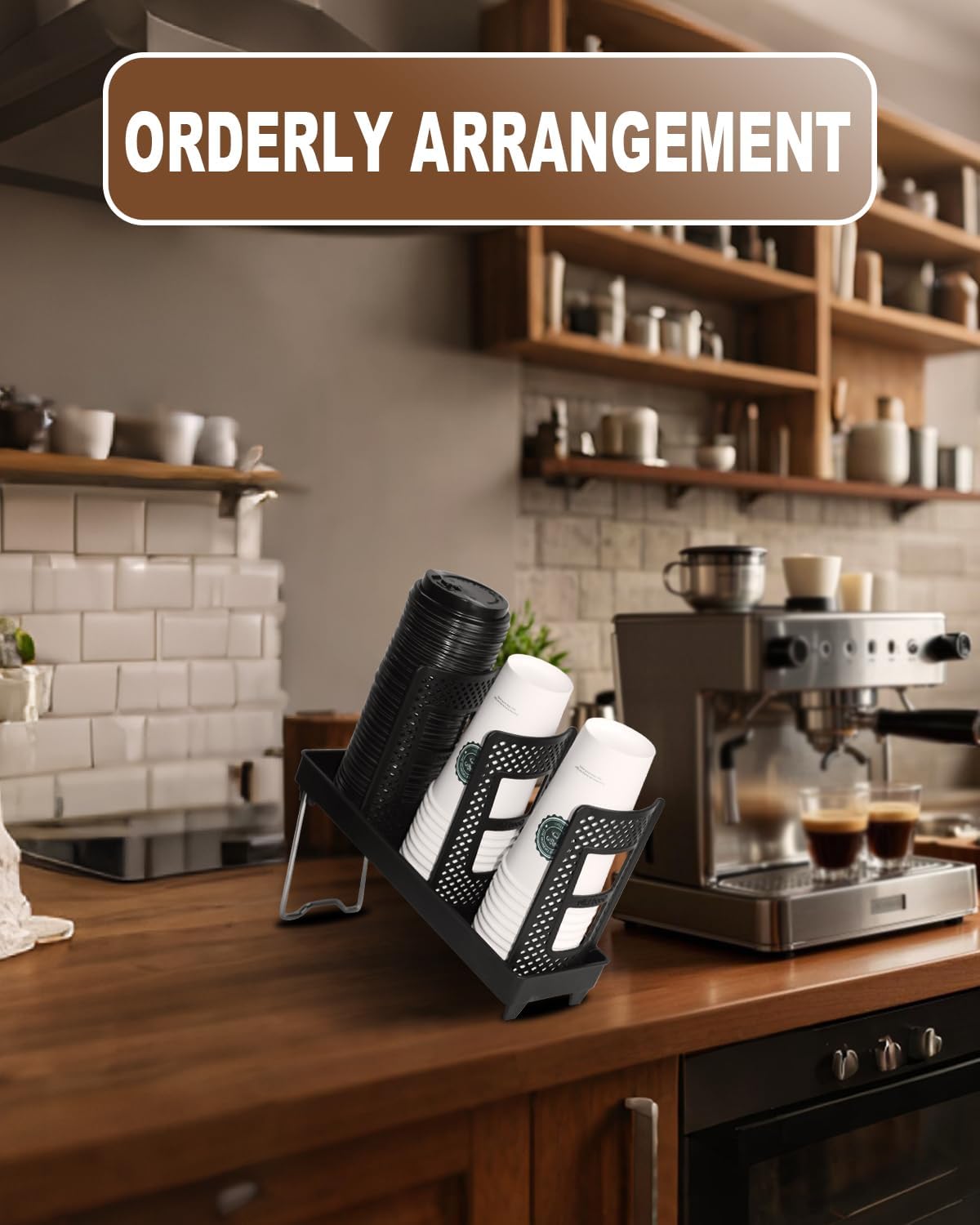 Coffee Cup Holder,Cup and Lid Dispenser with Stand,Disposable Cups Organizer,3 Slots,for Coffee Station,Bar,Office,Home,Restaurant,Breakroom,Countertop