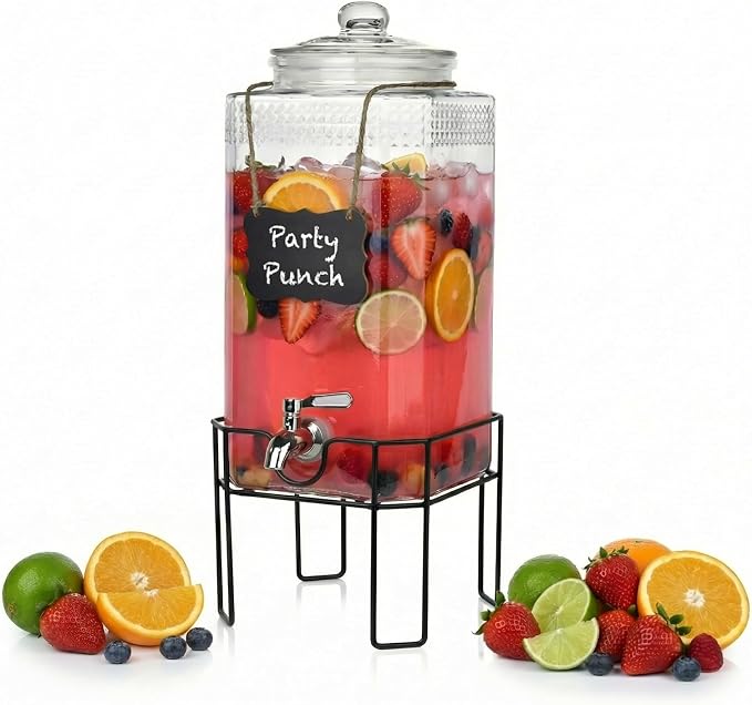 2 Gallon Glass Drink Dispenser, Drink Dispensers by Edycur