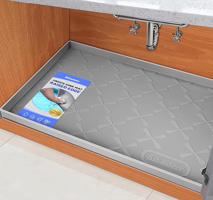 SIKADEER 19" x 19" Under Sink Mat Waterproof, Silicone Mat Kitchen Drawer Shelf by SIKADEER